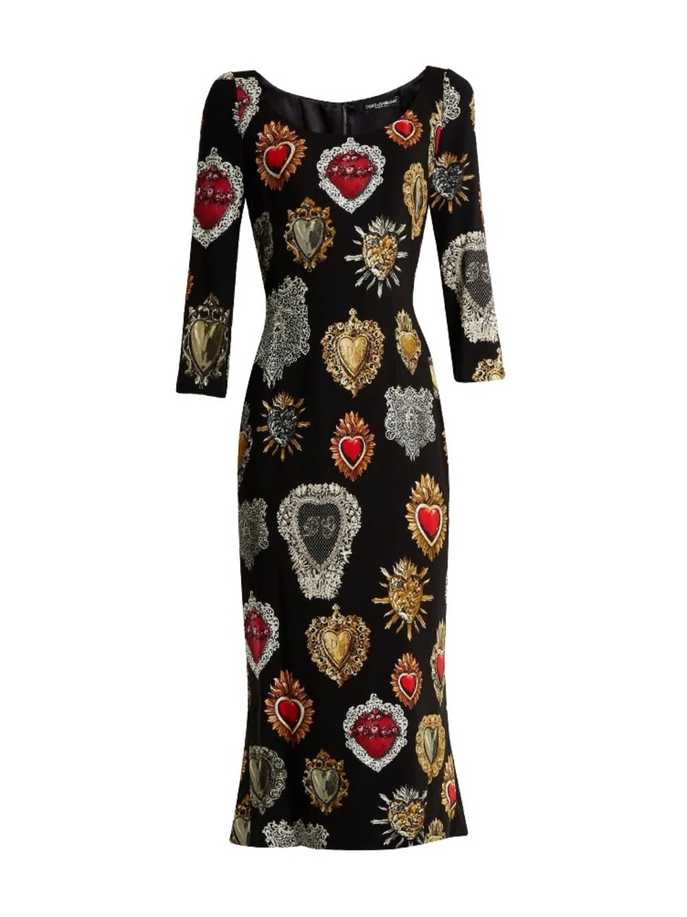 Dolce & Gabbana Sacred Hearts Black Midi Dress